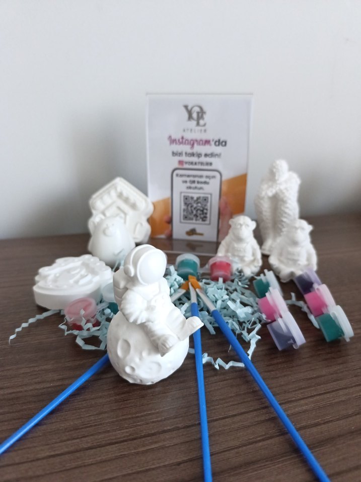 Beyaz Alçı Boyama Seti ve Fırçalar - Görsel 3