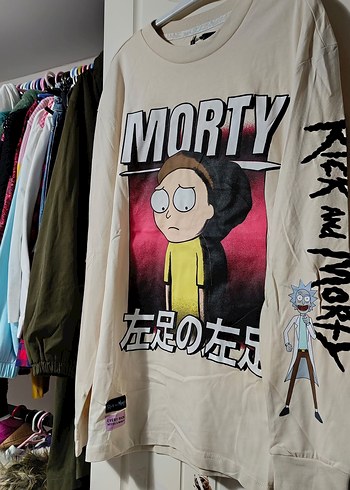 Sıfır Bej Uzun Kollu Kız Tişörtü Rick and Morty Baskılı - Görsel 3