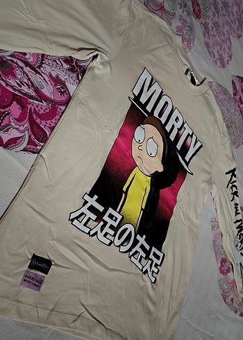 Sıfır Bej Uzun Kollu Kız Tişörtü Rick and Morty Baskılı - Görsel 4