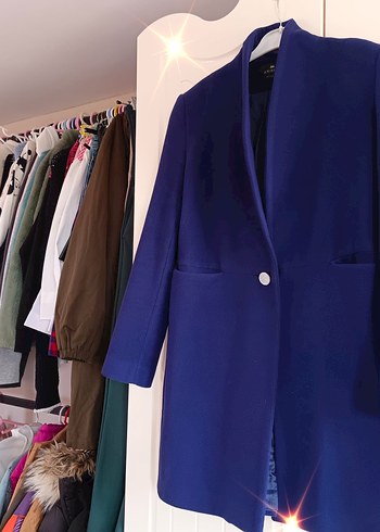 Mavi Düğmeli Kadın kaşe Midi Kaban - Görsel 2