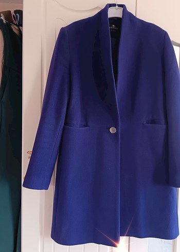 Mavi Düğmeli Kadın kaşe Midi Kaban - Görsel 5