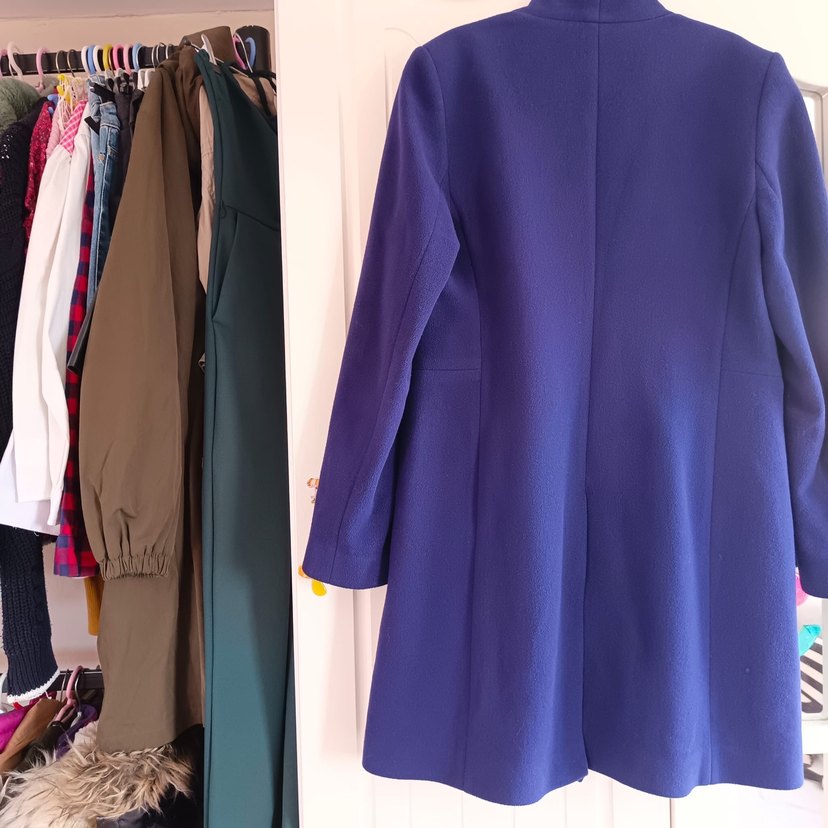 Mavi Düğmeli Kadın kaşe Midi Kaban - Görsel 4