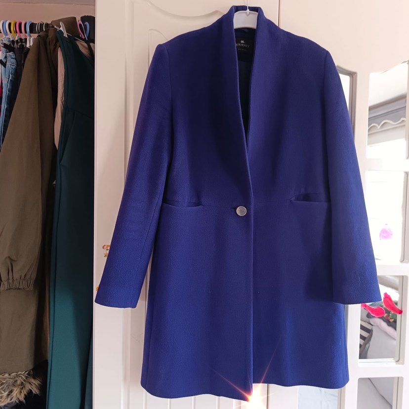 Mavi Düğmeli Kadın kaşe Midi Kaban - Görsel 5