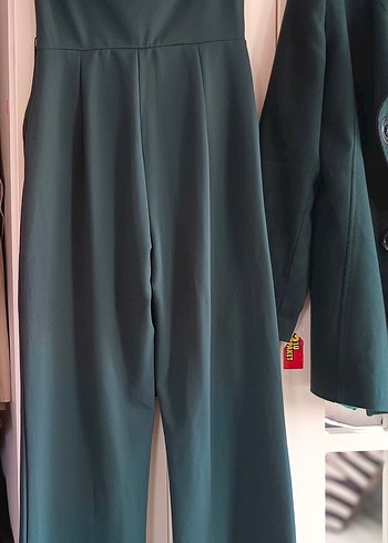 Straplez Kemerli Yeşil Kadın Tulum - Görsel 3