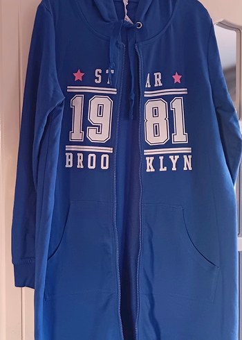 Kapüşonlu, Fermuarlı Mavi Kadın Hırka ince penye sıfır yeni ürün - Görsel 6