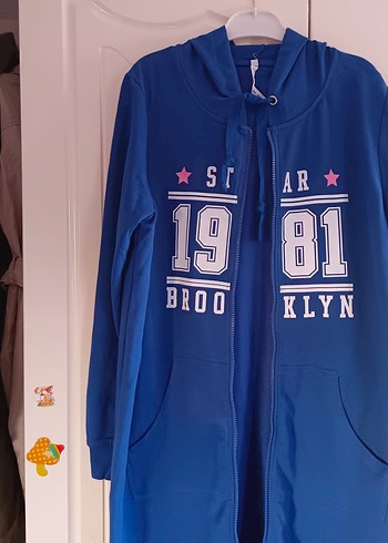 Kapüşonlu, Fermuarlı Mavi Kadın Hırka ince penye sıfır yeni ürün - Görsel 3