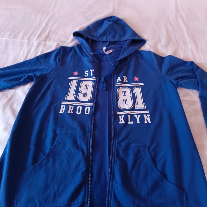 Kapüşonlu, Fermuarlı Mavi Kadın Hırka ince penye sıfır yeni ürün - Görsel 4