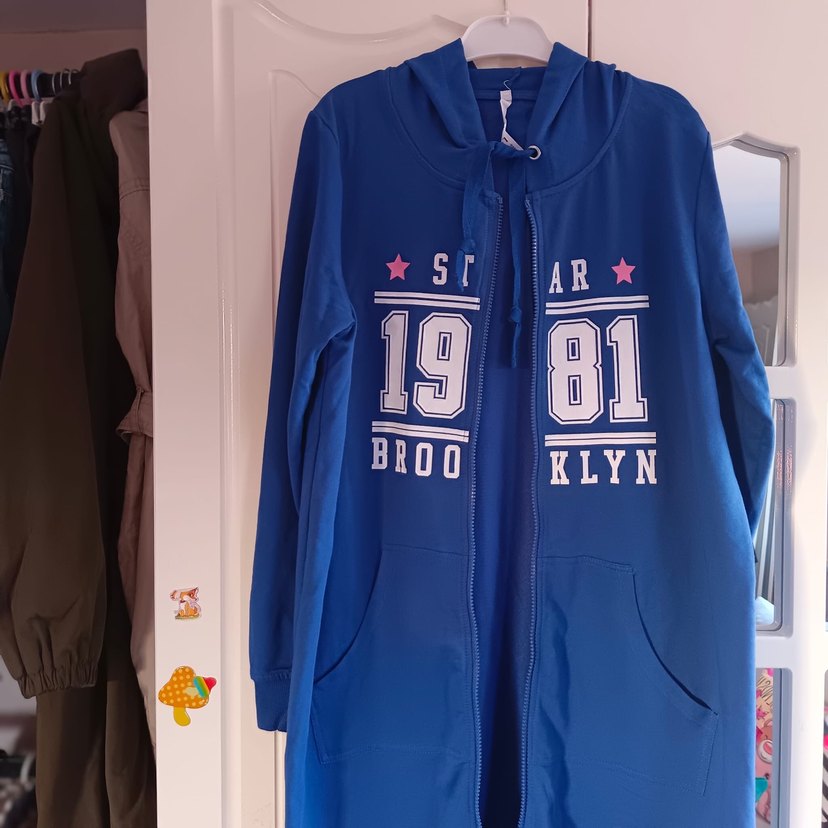 Kapüşonlu, Fermuarlı Mavi Kadın Hırka ince penye sıfır yeni ürün - Görsel 3