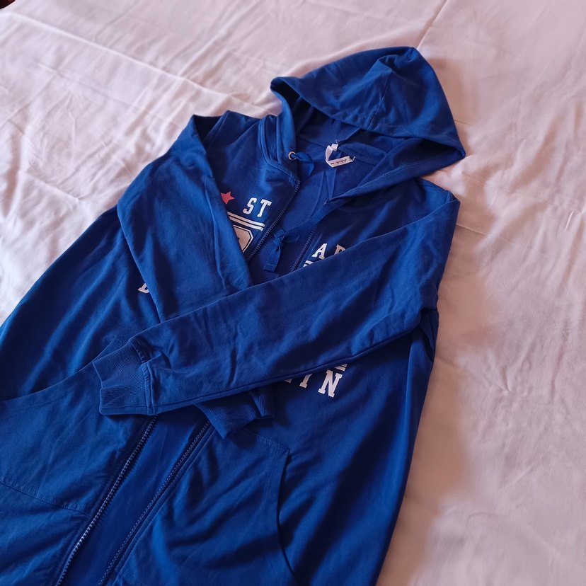 Kapüşonlu, Fermuarlı Mavi Kadın Hırka ince penye sıfır yeni ürün - Görsel 2