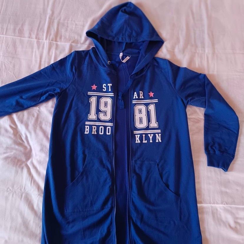 Kapüşonlu, Fermuarlı Mavi Kadın Hırka ince penye sıfır yeni ürün - Görsel 5