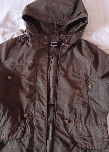 Düğmeli Kapüşonlu Haki yeşil Yağmurluk ceket - Görsel 4