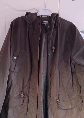 Düğmeli Kapüşonlu Haki yeşil Yağmurluk ceket - Görsel 7