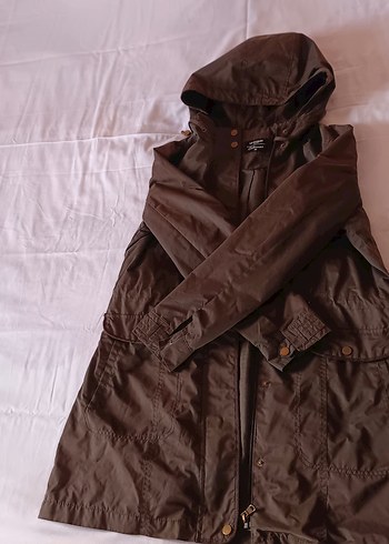 Düğmeli Kapüşonlu Haki yeşil Yağmurluk ceket - Görsel 3