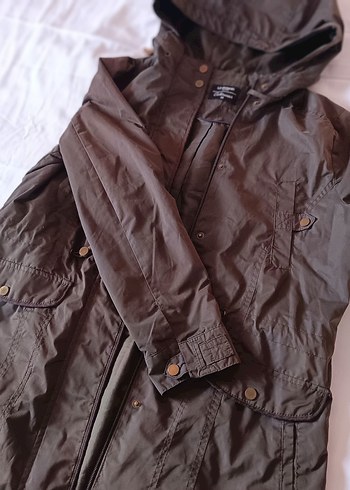 Düğmeli Kapüşonlu Haki yeşil Yağmurluk ceket - Görsel 2