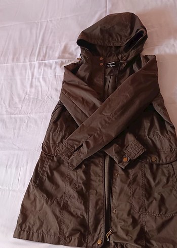 Düğmeli Kapüşonlu Haki yeşil Yağmurluk ceket - Görsel 5