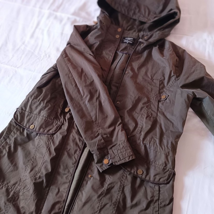 Düğmeli Kapüşonlu Haki yeşil Yağmurluk ceket - Görsel 2