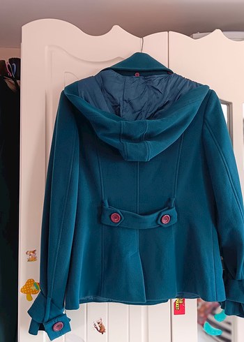Düğmeli Midi Turkuaz kaşe ceket - Görsel 2