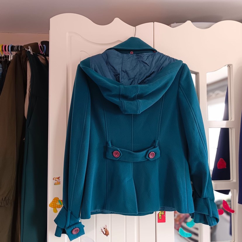 Düğmeli Midi Turkuaz kaşe ceket - Görsel 2