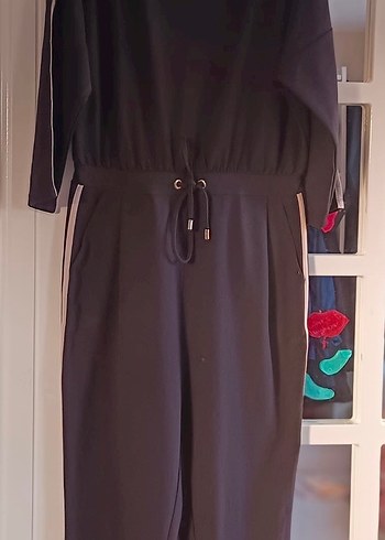 Mohıto marka siyah  Bej yan çizgili Uzun Kadın Tulum - Görsel 6