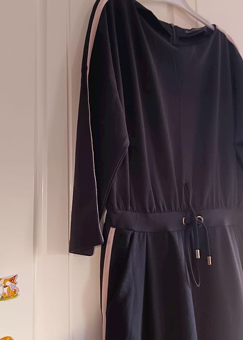 Mohıto marka siyah  Bej yan çizgili Uzun Kadın Tulum - Görsel 5