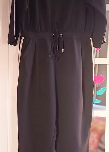 Mohıto marka siyah  Bej yan çizgili Uzun Kadın Tulum - Görsel 3