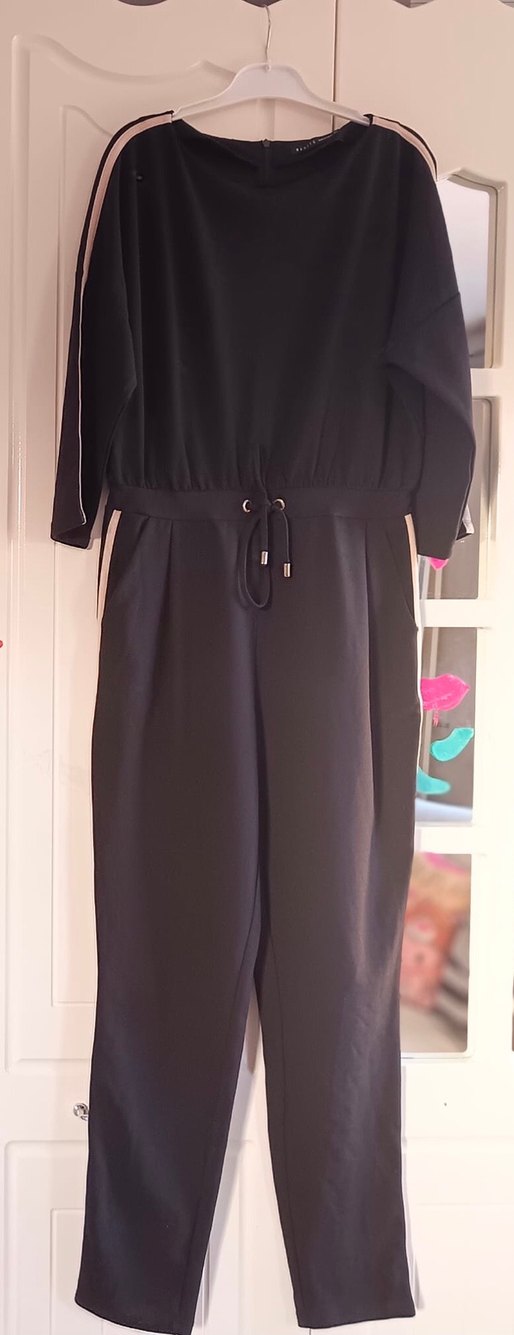 Mohıto marka siyah  Bej yan çizgili Uzun Kadın Tulum - Görsel 4