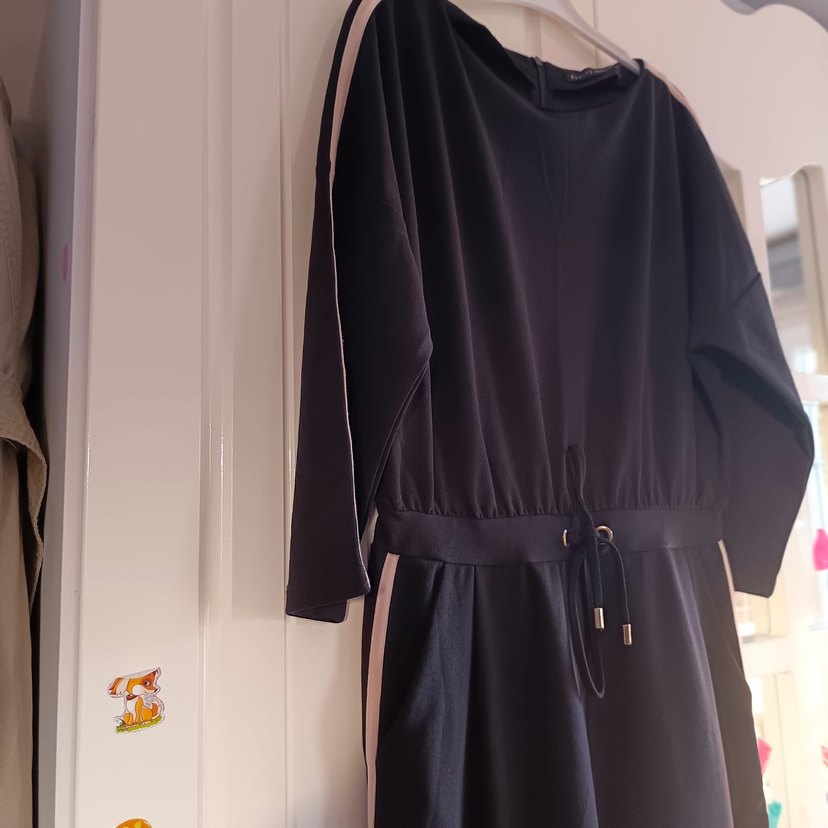 Mohıto marka siyah  Bej yan çizgili Uzun Kadın Tulum - Görsel 5