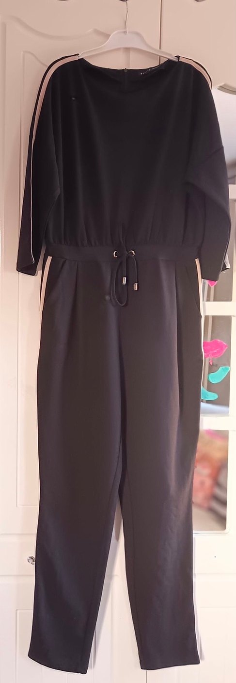 Mohıto marka siyah  Bej yan çizgili Uzun Kadın Tulum - Görsel 3