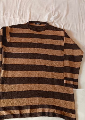 Kadın Kahverengi Çizgili Triko Kazak - Görsel 2