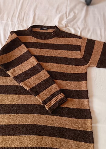 Kadın Kahverengi Çizgili Triko Kazak - Görsel 4