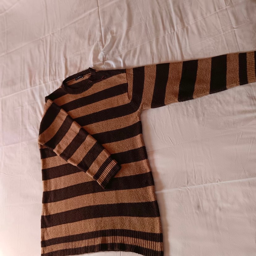 Kadın Kahverengi Çizgili Triko Kazak - Görsel 3