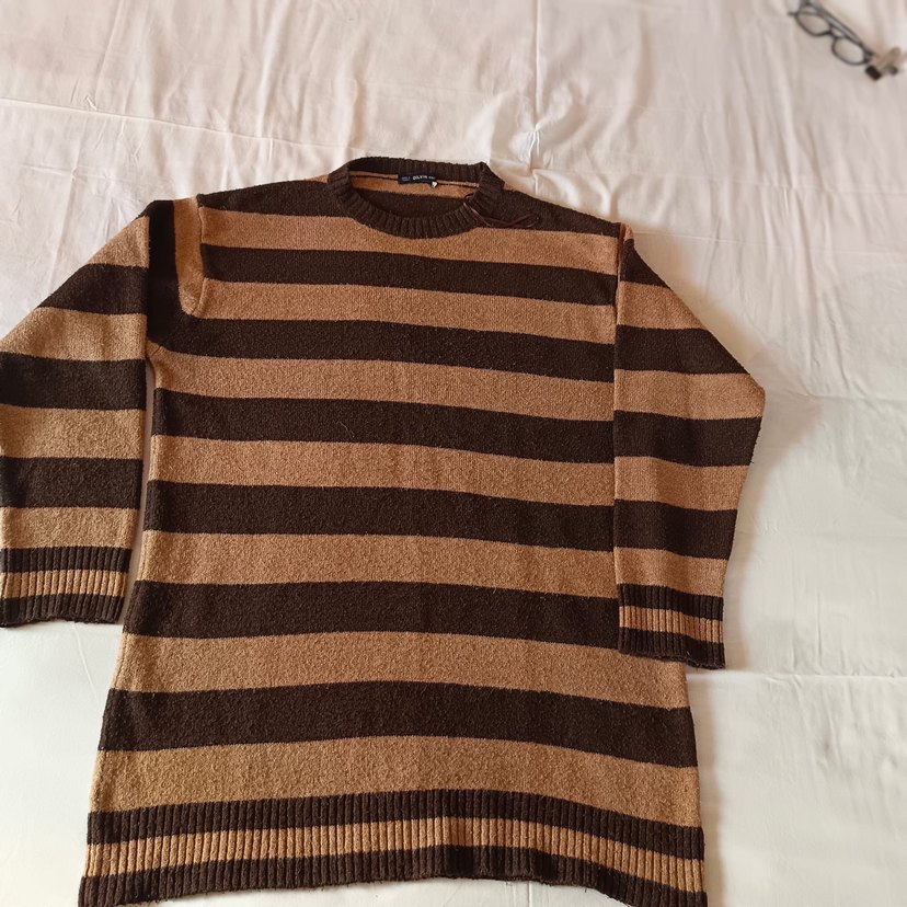 Kadın Kahverengi Çizgili Triko Kazak - Görsel 2