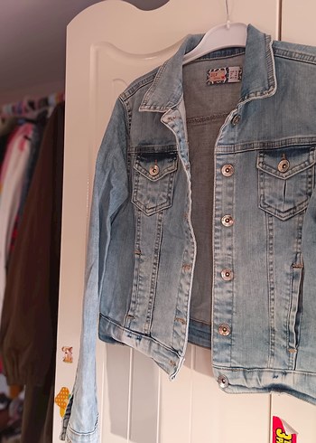 Düğmeli Kadın Mavi Kot Ceket - Görsel 2