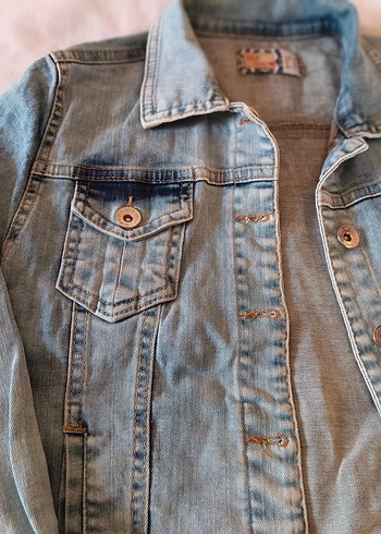 Düğmeli Kadın Mavi Kot Ceket - Görsel 3