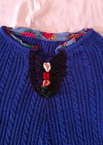 Tasarım Renkli Desenli Bohem Mavi Örgü Triko elbise - Görsel 5