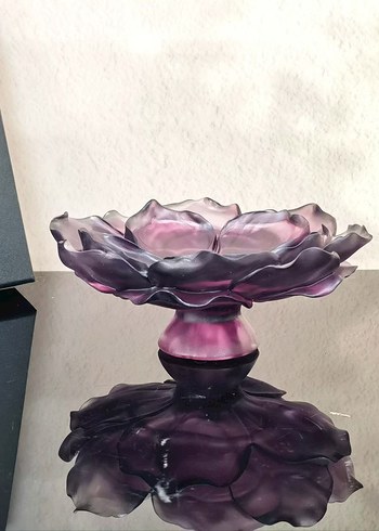 Mor Çiçek Desenli Dekoratif Tabak ve Vazo Seti - Görsel 2