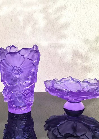 Mor Çiçek Desenli Dekoratif Tabak ve Vazo Seti - Görsel 6