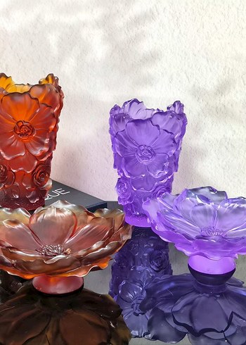 Mor Çiçek Desenli Dekoratif Tabak ve Vazo Seti - Görsel 7