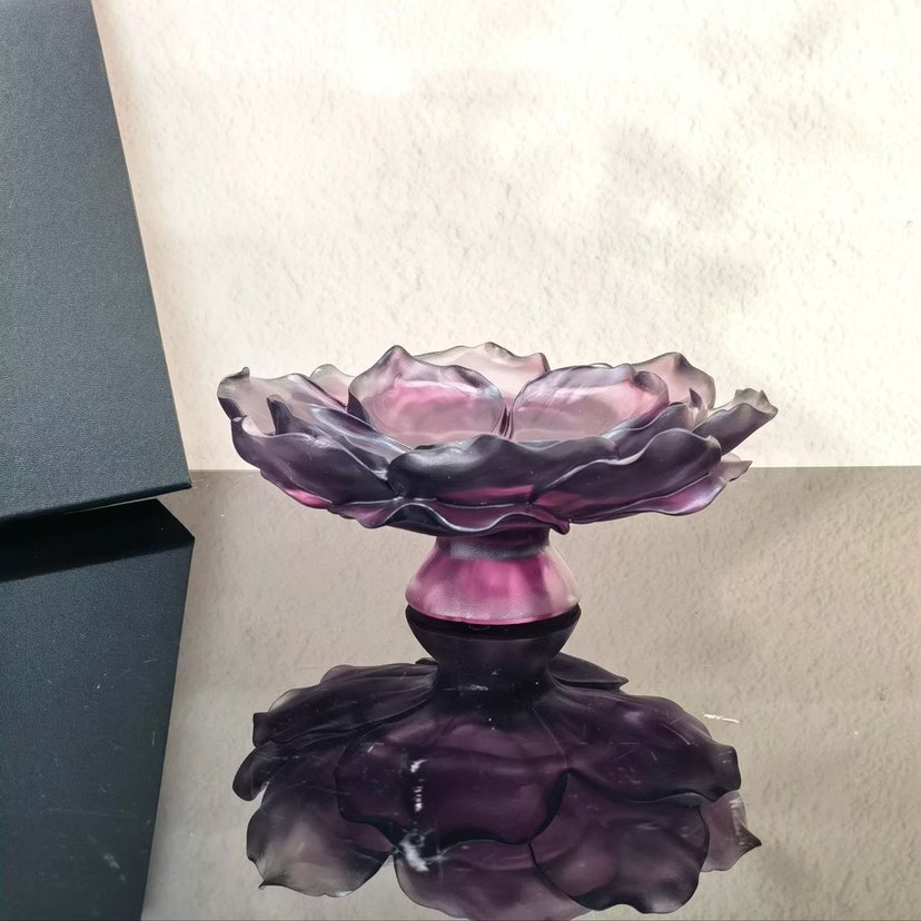 Mor Çiçek Desenli Dekoratif Tabak ve Vazo Seti - Görsel 2