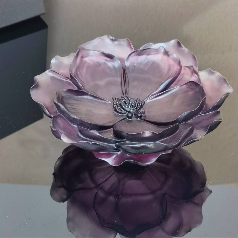 Mor Çiçek Desenli Dekoratif Tabak ve Vazo Seti - Görsel 3