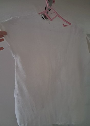 m Beden Kadın Beyaz Kısa Kollu Örgü bluz