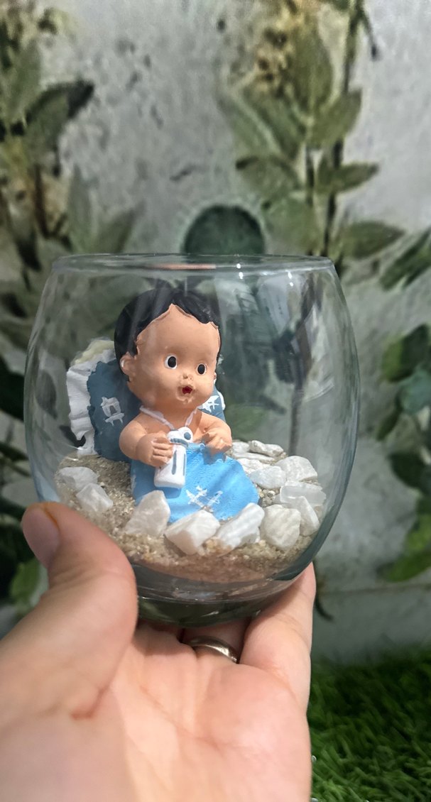 Mavi Pastel bebek Figürlü Cam Fanus Teraryum - Görsel 2