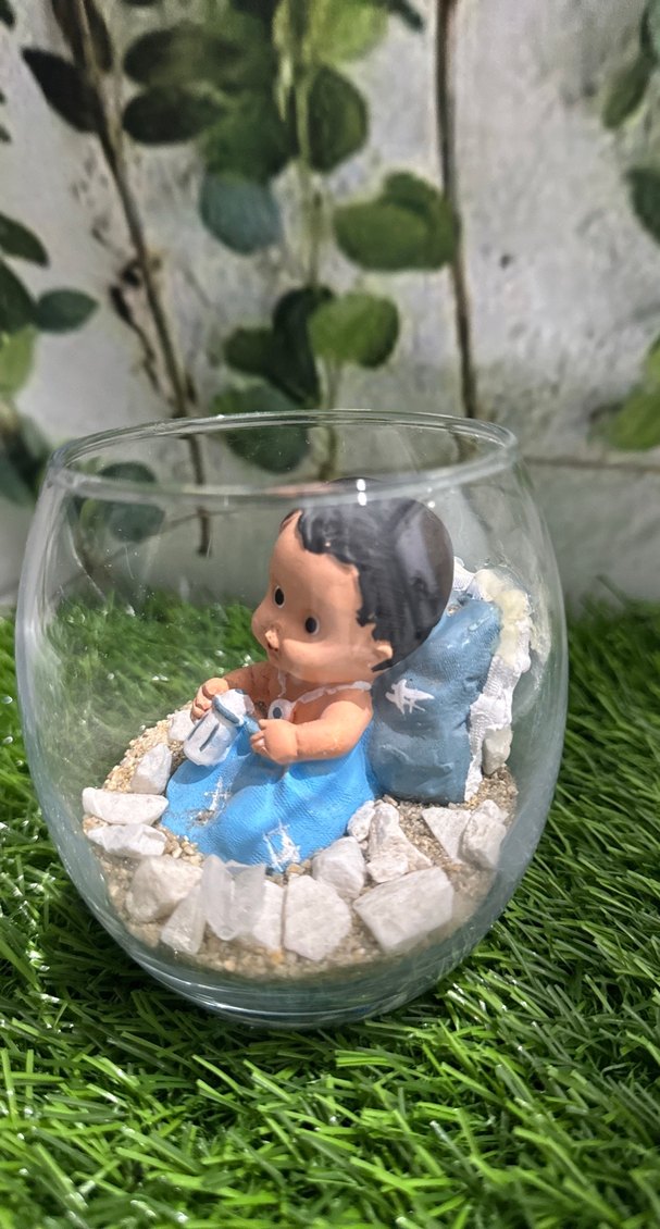 Mavi Pastel bebek Figürlü Cam Fanus Teraryum - Görsel 3