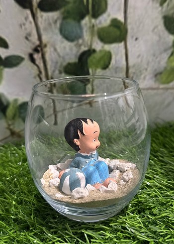 Mavi Erkek Bebek Cam Fanus Teraryum - Görsel 2