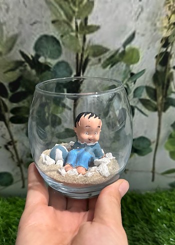 Mavi Erkek Bebek Cam Fanus Teraryum - Görsel 3