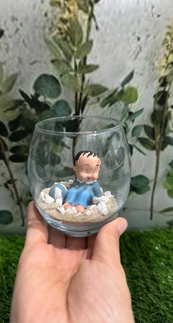 Mavi Erkek Bebek Cam Fanus Teraryum - Görsel 3