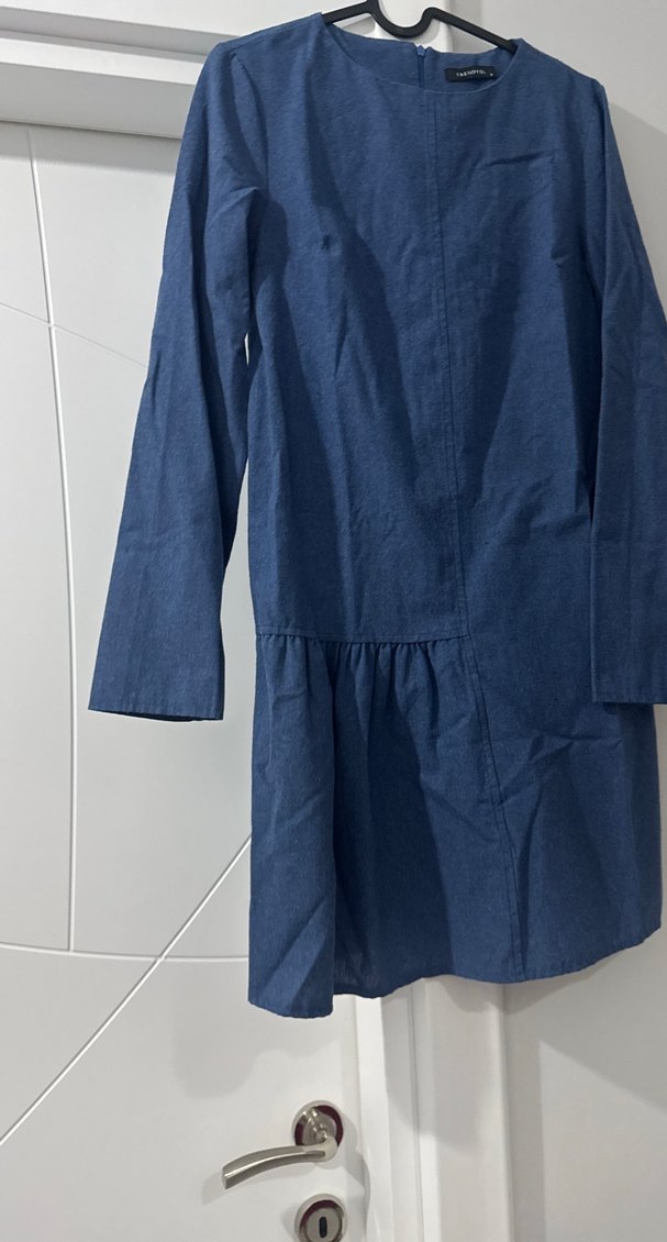 Kadın Lacivert Uzun Kollu Kot Elbise - Görsel 2