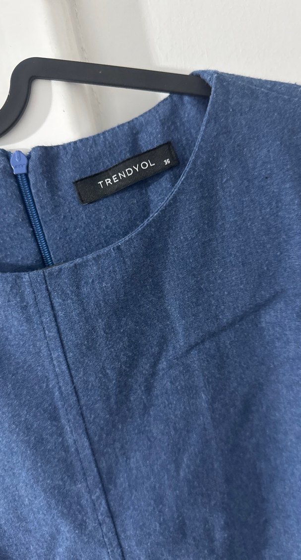 Kadın Lacivert Uzun Kollu Kot Elbise - Görsel 3