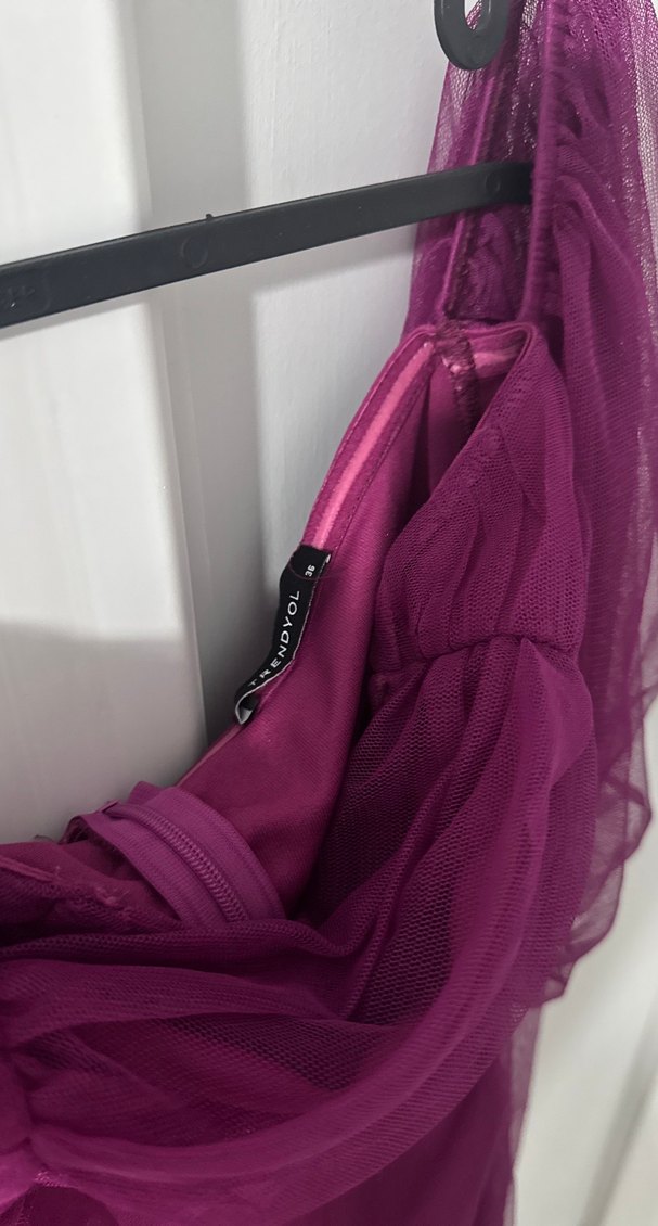 Trendyolmilla Mor Drapeli Abiye Elbise - Görsel 4