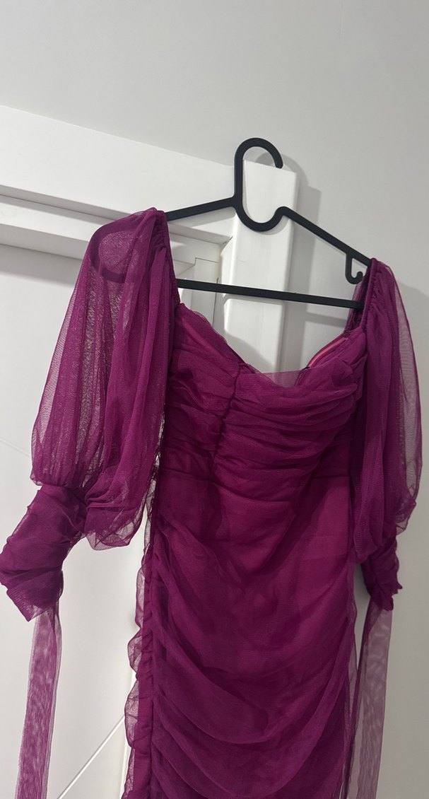 Trendyolmilla Mor Drapeli Abiye Elbise - Görsel 2